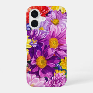 Coque iPhone 16 Jaune Rose Rouge Bleu Vert Fleurs De Jardin Motif