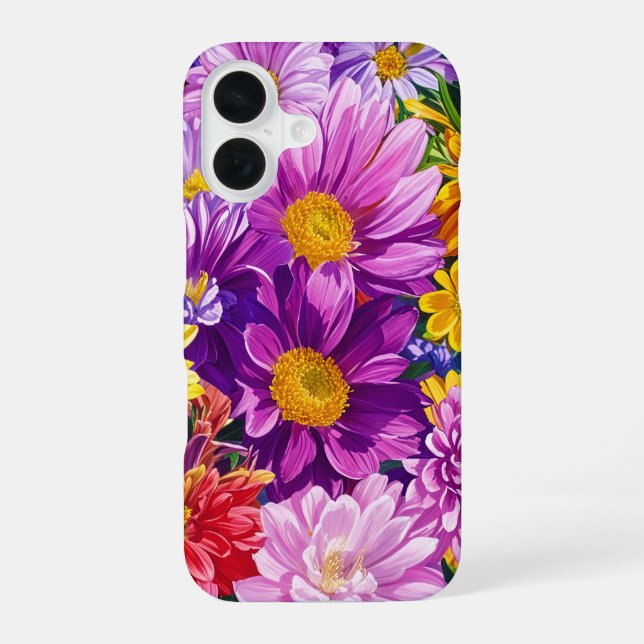 Coque iPhone 16 Jaune rose rouge Bleu Vert Jardin Fleurs Motif (Verso)
