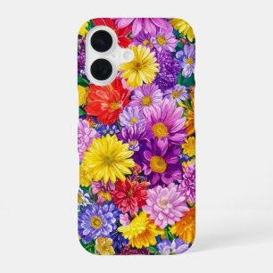 Coque iPhone 16 Jaune rose rouge Bleu Vert Jardin Fleurs Motif