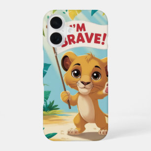 Coque iPhone 16 "Je suis courageux !" avec un chiot mignon
