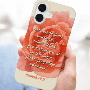 Coque iPhone 16 Jérémie 29:11 Verset Bible Personnalisé Et Rose Ro