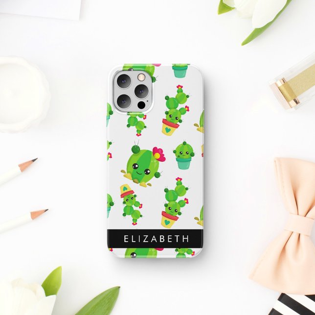 Coque iPhone 16 Joli Cactus, Motif Cactus, Succulente, Votre Nom (Créateur téléchargé)