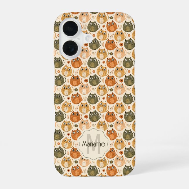 Coque iPhone 16 Joli Chat Gris Orange Points de Nommé Monogramme (Verso)