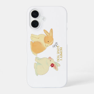 Coque iPhone 16 Joli Couple de Lapins Citation d'Amour - "Chéri Je