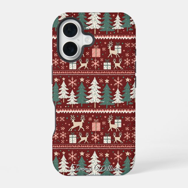 Coque iPhone 16 joli modèle de pull de Noël laid (Verso)