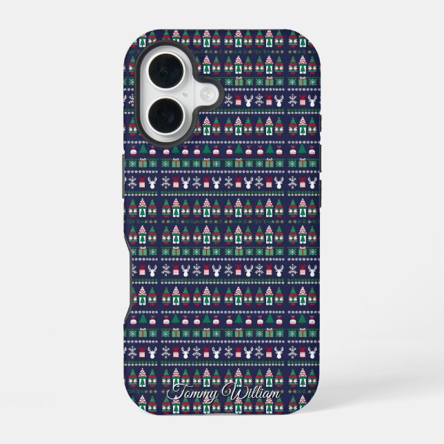 Coque iPhone 16 joli modèle de pull de Noël laid (Verso)