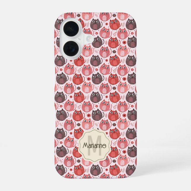 Coque iPhone 16 Joli Monogramme de Nom Chat Rose Violet Points Pol (Verso)