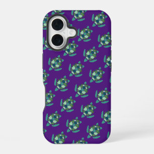 Coque iPhone 16 Joli motif de tortue marine nautique violet et ver