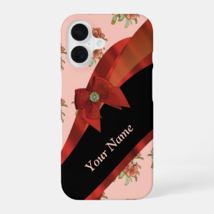 Coque iPhone 16 Joli motif floral vintage rouge et rose