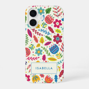 Coque iPhone 16 Joli nom personnalisé scandinave floral folkloriqu