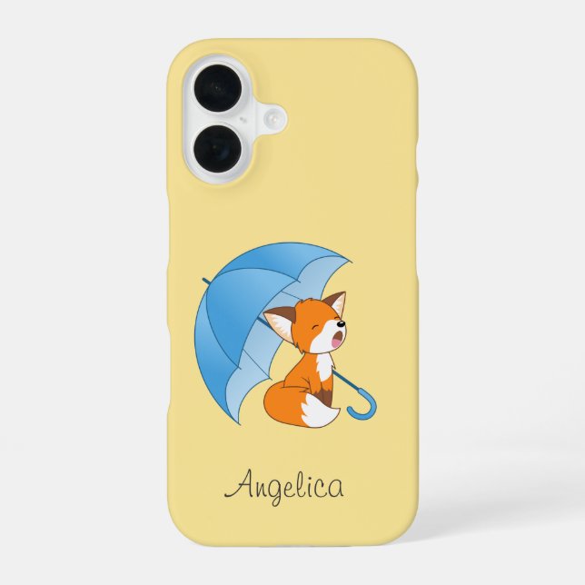Coque iPhone 16 Joli Petit Renard dormant sous parapluie (Verso)