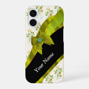Coque iPhone 16 Joli vert vintage motif floral