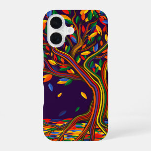Coque iPhone 16 Jolie automne Arbre arc-en-ciel violet automne Tha
