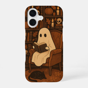 Coque iPhone 16 Jolie bibliothèque effrayante, fantôme lisant en a