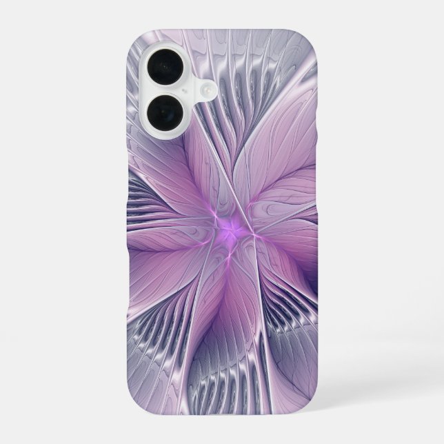 Coque iPhone 16 Jolie fleur rose abstraite moderne art fractal (Verso)