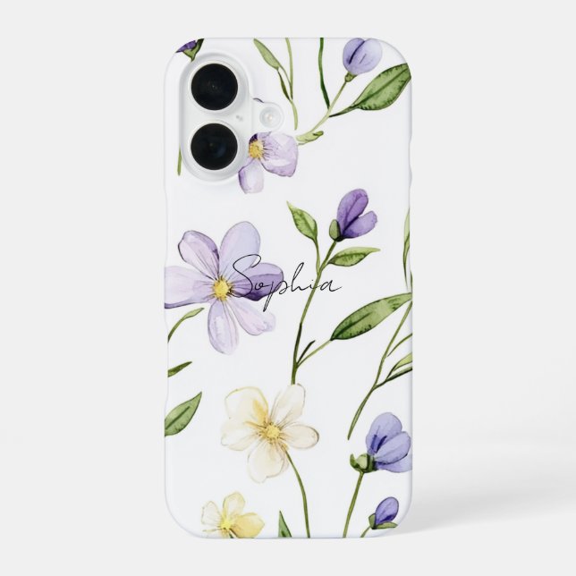 Coque iPhone 16 Jolies Fleurs Jaunes Violettes (Verso)