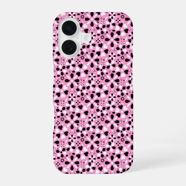Coque iPhone 16 Jolies fleurs noires blanches (Verso)