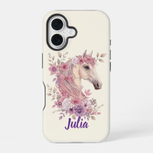 Coque iPhone 16 Jolies Poneys Fleurs au Pastel Cheval