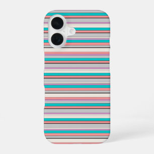 Coque iPhone 16 Jolies rayures grises aqua