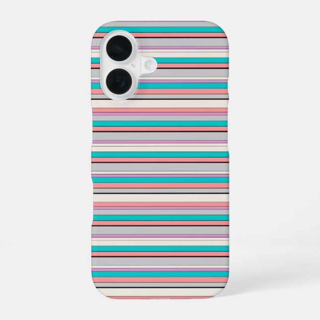 Coque iPhone 16 Jolies rayures grises aqua (Verso)