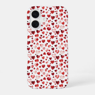 Coque iPhone 16 Jour de la Saint-Valentin cœurs rouges aquarelle
