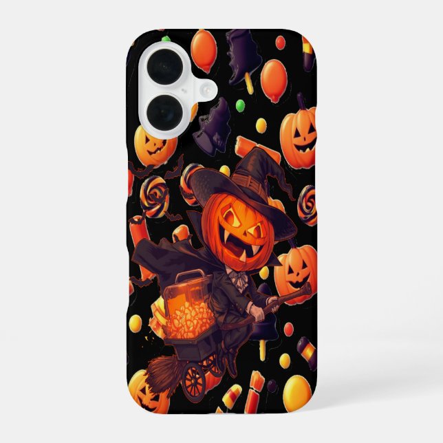Coque iPhone 16 Joyeuse oeuvre Citrouille d'Halloween (Verso)