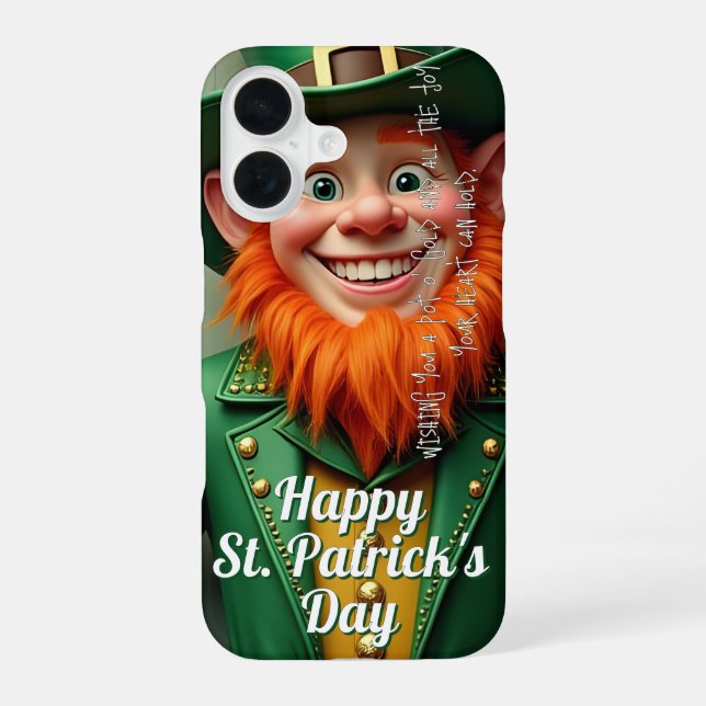 Coque iPhone 16 Joyeux jour de la Saint-Patrick Leprechaun (Verso)