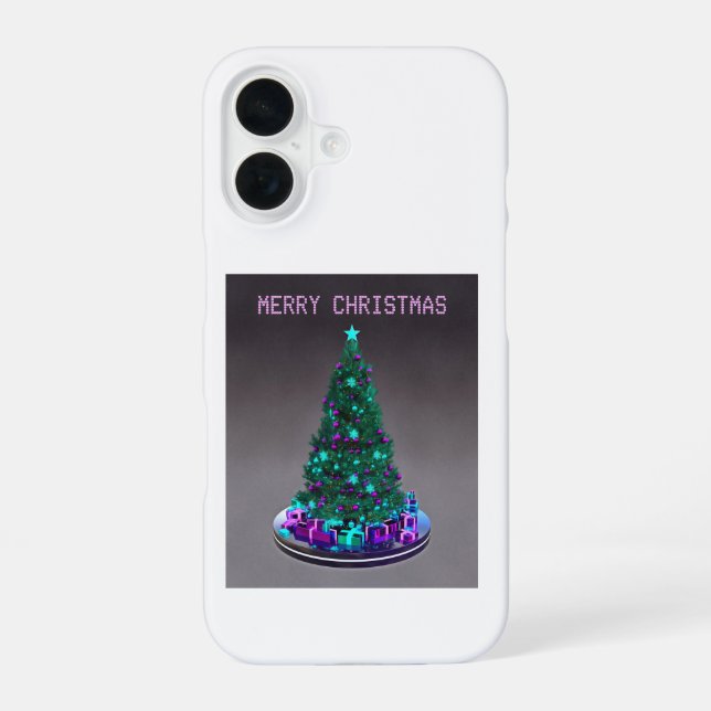 Coque iPhone 16 Joyeux Noël. Arbre décoré avec des cadeaux (Verso)