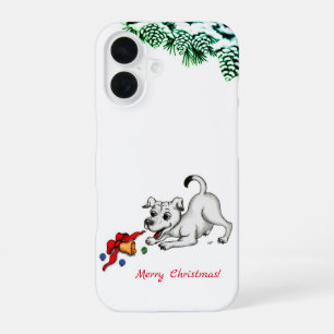 Coque iPhone 16 Joyeux Noël ! Chiot avec Bell et Ball