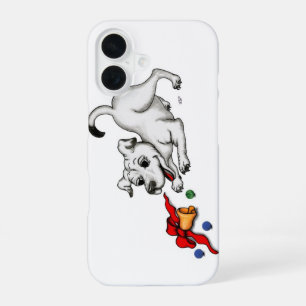 Coque iPhone 16 Joyeux Noël ! Chiot avec Bell et Ball