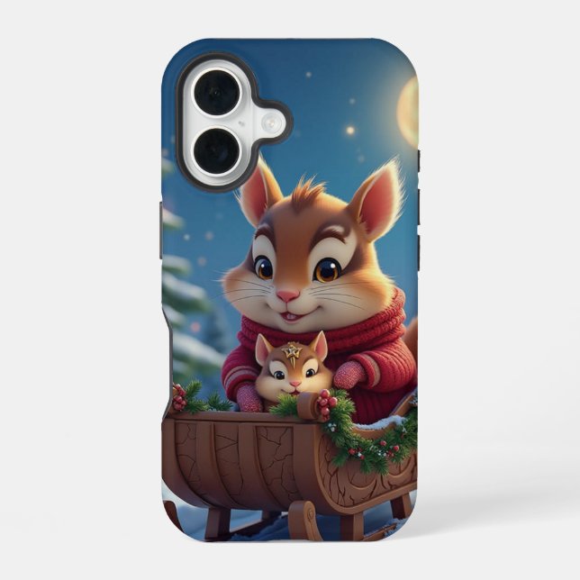 Coque iPhone 16 Joyeux Noël petit écureuil (Verso)