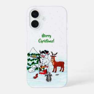 Coque iPhone 16 Joyeux Noël ! Snowman avec amis