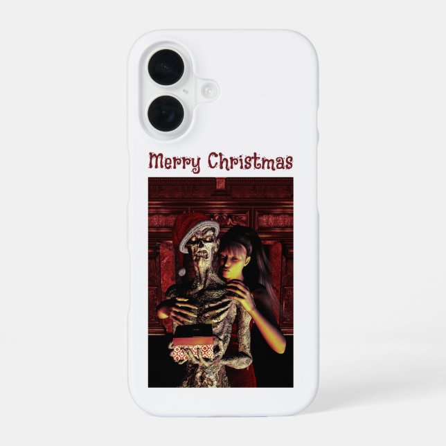 Coque iPhone 16 Joyeux Noël. Squelette drôle avec femme (Verso)