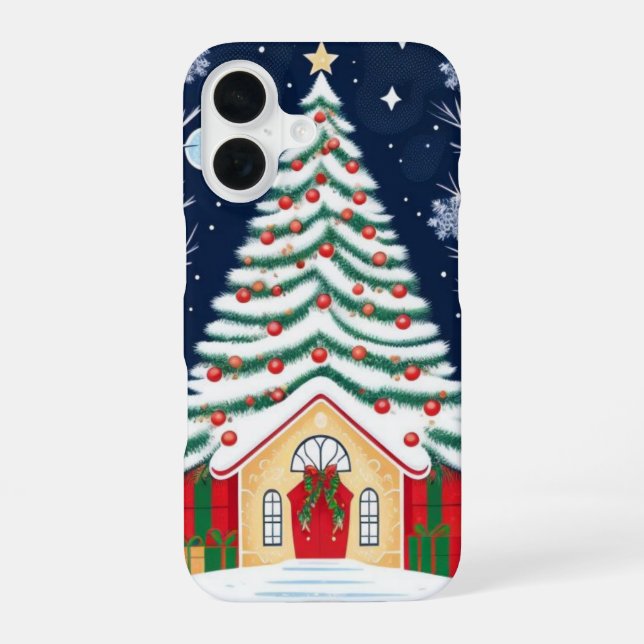 Coque iPhone 16 Joyeux sapin de Noël (Verso)