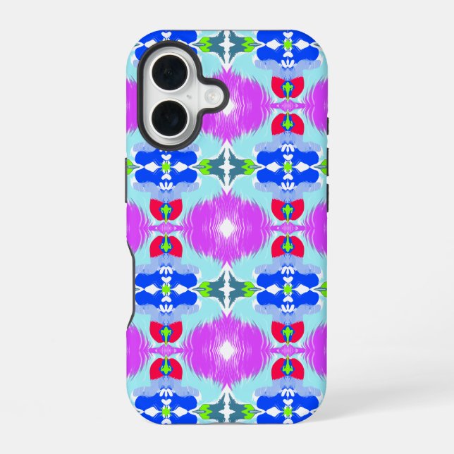 Coque iPhone 16 Kaléidoscope Azure Bloom (Verso)