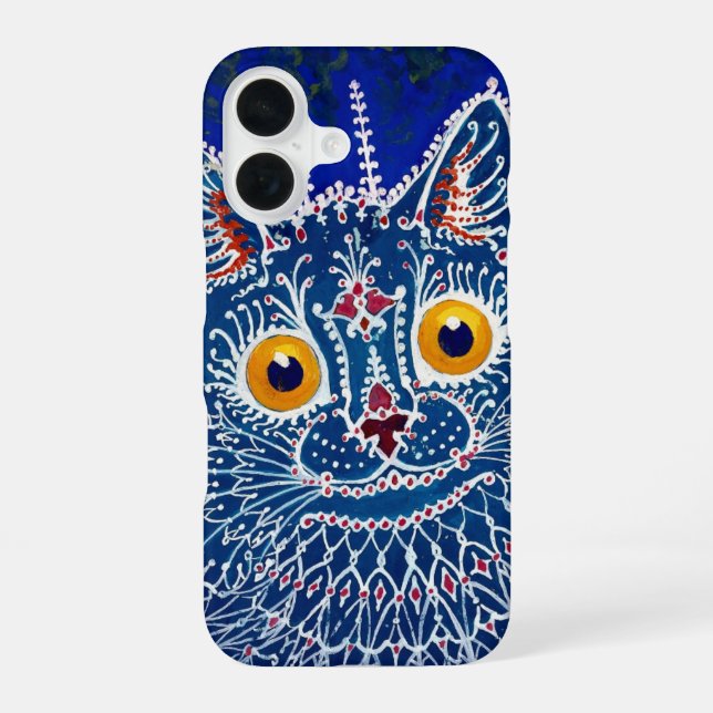 Coque iPhone 16 Kaleidoscope Cat bleu (Verso)