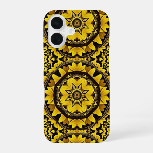 Coque iPhone 16 Kaleidoscope de tournesol (Verso)