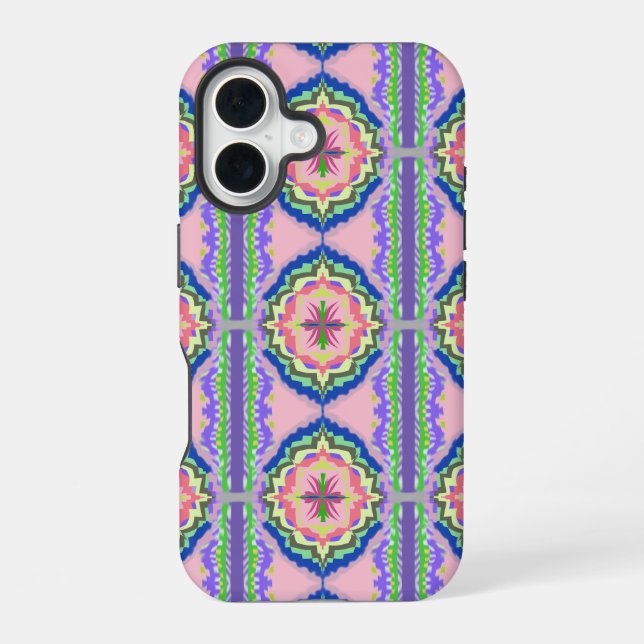 Coque iPhone 16 Kaleidoscope Fleurissant Vibrant : Mandala Rose et (Verso)