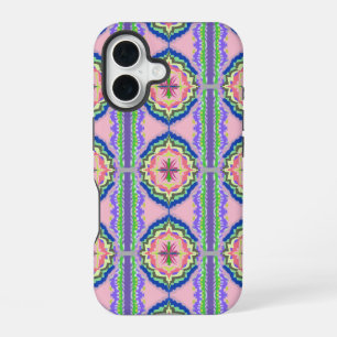 Coque iPhone 16 Kaleidoscope Fleurissant Vibrant : Mandala Rose et