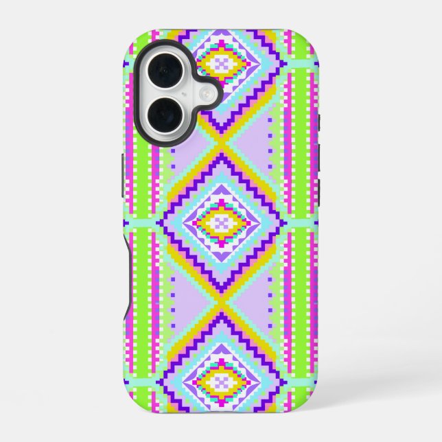 Coque iPhone 16 Kaleidoscope Rêves Tribaux Néon (Verso)