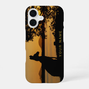 Coque iPhone 16 Kangaroo Australie Noir & Or Sunset Silhouette
