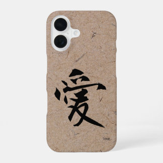 Coque iPhone 16 Kanji japonais pour l'amour sur papier washi marro