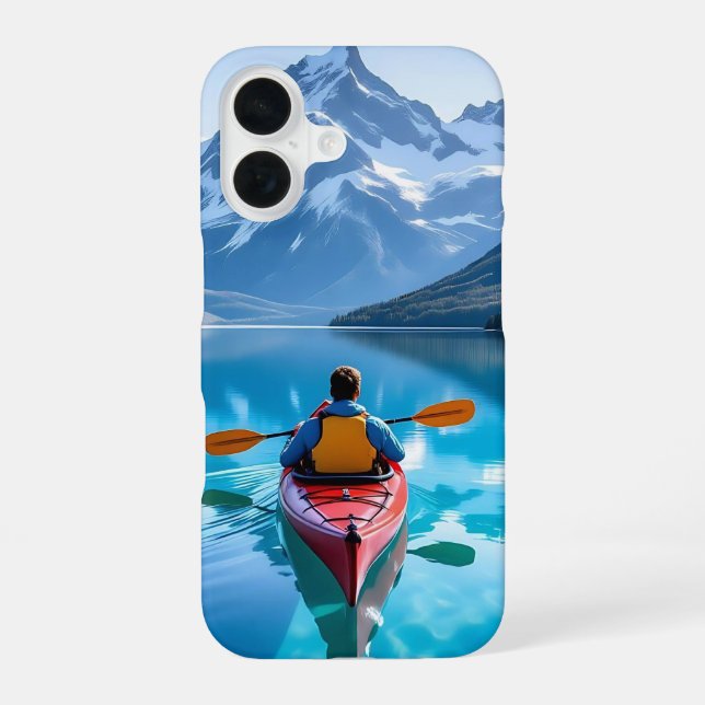 Coque iPhone 16 Kayak dans les montagnes personnalisé (Verso)