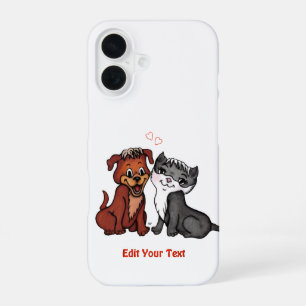Coque iPhone 16 Kitty et Puppy, modifiez votre texte