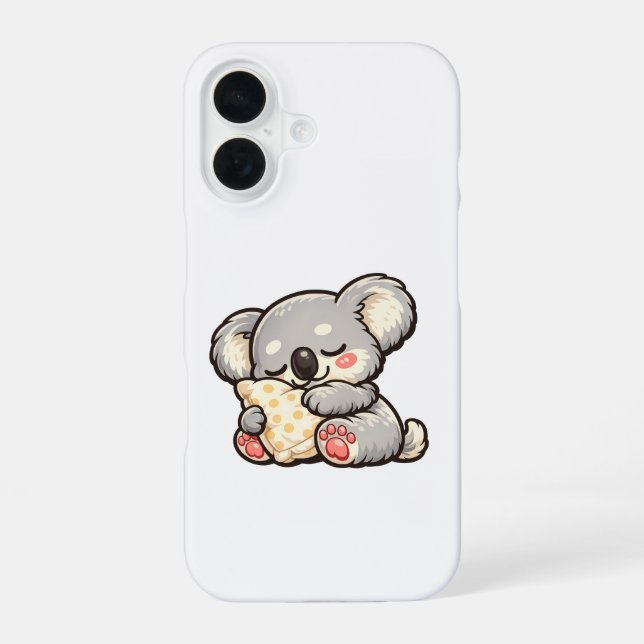 Coque iPhone 16 Koala Mignon Endormi avec Oreiller (Verso)
