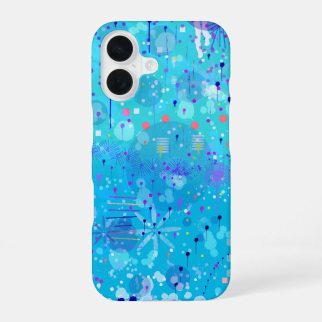 Coque iPhone 16 La machine à bulles : Art abstrait bleu (Verso)