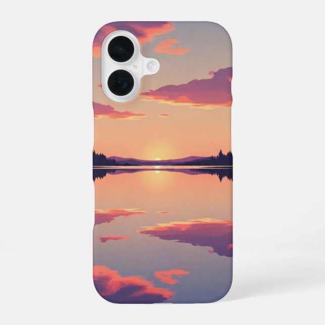 Coque iPhone 16 Lac au coucher de soleil rétro (Verso)