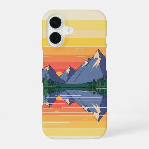 Coque iPhone 16 Lac Minimaliste Coucher de Soleil Années 70