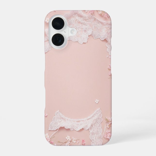 Coque iPhone 16 Lace Frame - Romantic Pastel Pink Phone Case (Verso)