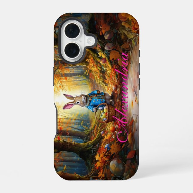 Coque iPhone 16 Lapin de Pâques dans la forêt (Verso)